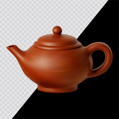 Cartoon Chinese teapot. 3D render style on transparent background. For dark and bright backgrounds.
