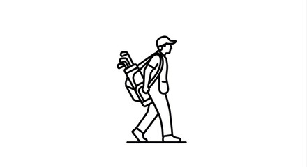 Golfer Walking With Golf Bag Line Art
