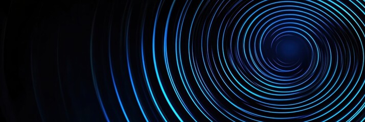 Obraz premium Dynamic graphic design featuring concentric blue light waves in digital advertising layout