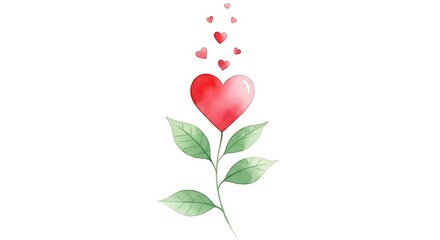 Red Heart on Stem with Floating Hearts.