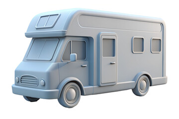 Realistic 3D render of modern camper van parked in scenic outdoor environment.
