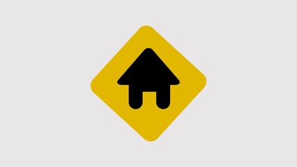 Simple illustration of a yellow road sign featuring a black house icon symbol