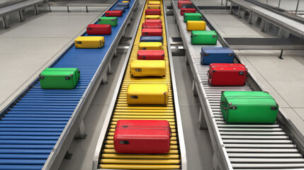 dual conveyor belts showing accepted vs rejected luggage iconography informational style no words illustration concept scene visual for commercial design use high detail quality stock image