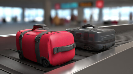 dual conveyor belts showing accepted vs rejected luggage iconography informational style no words illustration concept scene visual for commercial design use high detail quality stock image