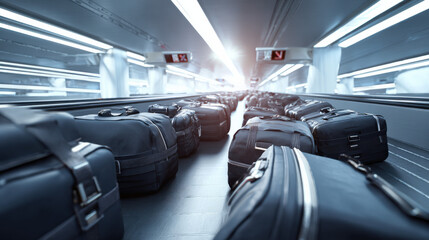 dual conveyor belts showing accepted vs rejected luggage iconography informational style no words illustration concept scene visual for commercial design use high detail quality stock image