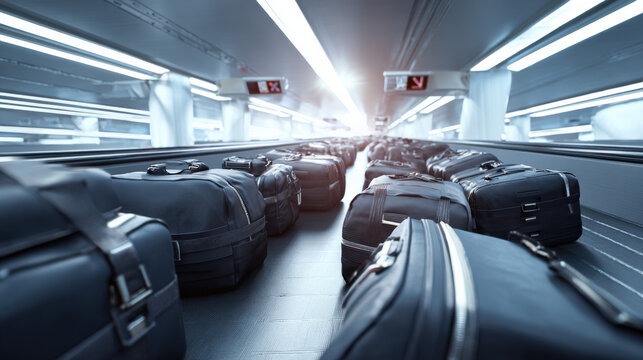 dual conveyor belts showing accepted vs rejected luggage iconography informational style no words illustration concept scene visual for commercial design use high detail quality stock image