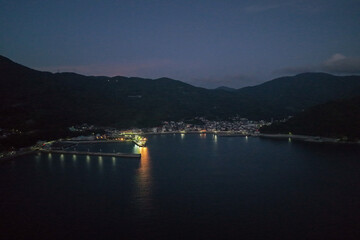 Naklejka premium Night View of Iyo Misaki Port (伊予三崎港) and Town Lights, Ehime, Japan