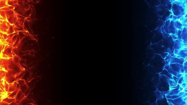赤と青の対立する炎のエフェクト背景