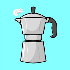 A detailed illustration of a moka pot brewing fresh, aromatic Italian coffee, perfect for morning.