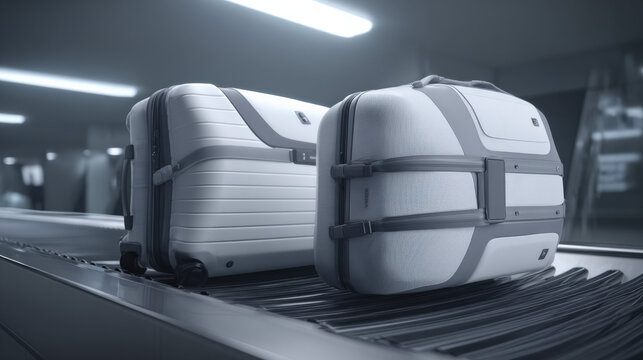 dual conveyor belts showing accepted vs rejected luggage iconography informational style no words illustration concept scene visual for commercial design use high detail quality stock image