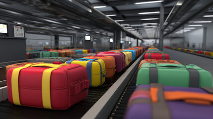dual conveyor belts showing accepted vs rejected luggage iconography informational style no words illustration concept scene visual for commercial design use high detail quality stock image