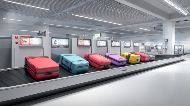 dual conveyor belts showing accepted vs rejected luggage iconography informational style no words illustration concept scene visual for commercial design use high detail quality stock image