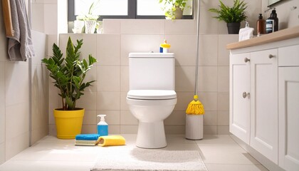 Obraz premium Bathroom Cleaning Toilet Scrubbing Hygiene