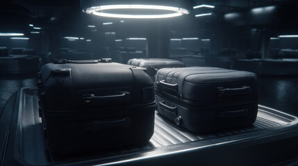 dual conveyor belts showing accepted vs rejected luggage iconography informational style no words illustration concept scene visual for commercial design use high detail quality stock image