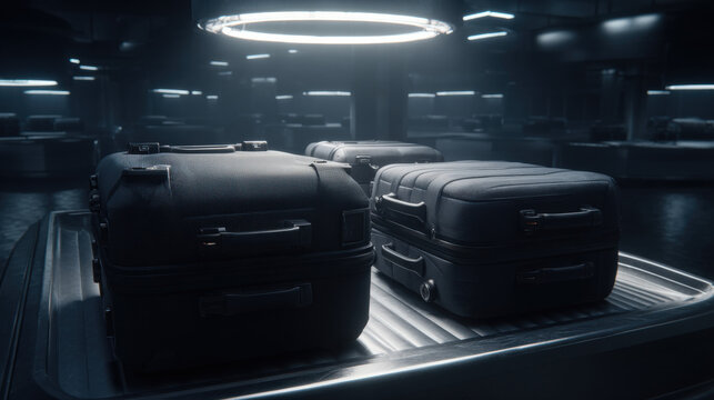 dual conveyor belts showing accepted vs rejected luggage iconography informational style no words illustration concept scene visual for commercial design use high detail quality stock image