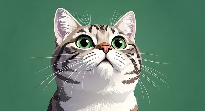 Focused Tabby Cat Looking Up.