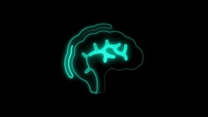 Glowing neon brain illustration with a modern vibrant design on a black background.