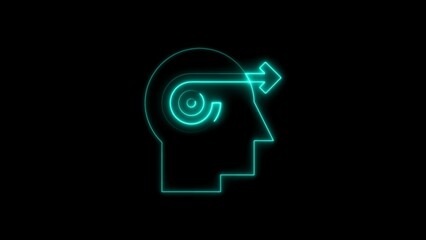 Conceptual illustration of the human mind and thought process with a neon outline.