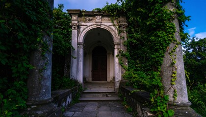 Fototapeta premium Ancient ruin, overgrown archway