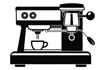 Black and White Illustration of Espresso Machine Dispensing Coffee into a Cup