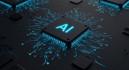 Glowing AI Microchip on Circuit Board (1)