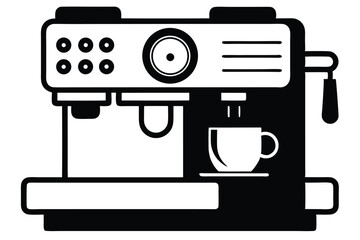 Fototapeta premium Black and White Illustration of an Espresso Machine with a Cup of Coffee