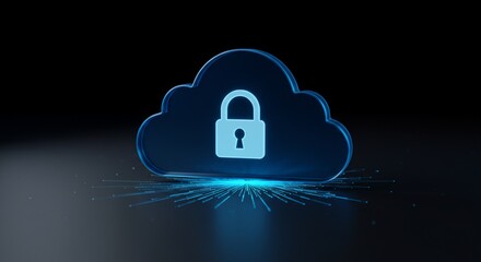 Glowing Cloud Security Icon with Data Streams