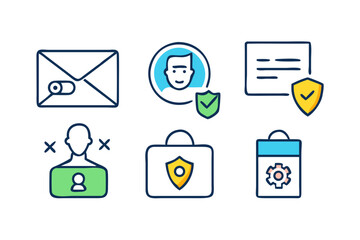 Vector art of user account and security icons with shield and check mark in color