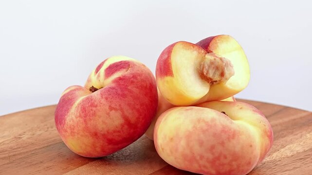 Chinese flat donut peach fruit.