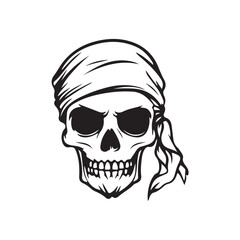 Vector illustration of a sketch of a whole human skull wearing a headband, drawn in an artistic and characterful freehand style.