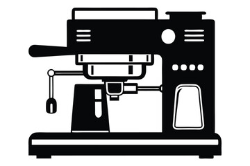 Simple Black and White Espresso Machine Illustration, Lever and Buttons Visible