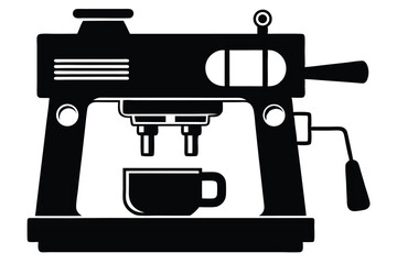Black Espresso Machine Silhouette with Cup Ready for Freshly Brewed Coffee Shot