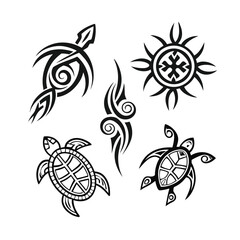 Collection of Abstract Tattoo Design Elements in Black and White with Sharp Edges