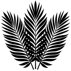 Obraz premium Three stylized palm fronds create a striking symmetrical silhouette graphic isolated on a white background for design.