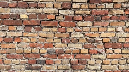 Obraz premium wide red brick wall texture with vintage worn surface and old masonry pattern