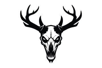Stylized Black Silhouette of a Deer Skull with Antlers Pointing Upward Design