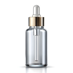 clear glass dropper bottle with metallic cap