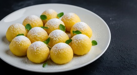 Yellow Round Pastries with Mint.