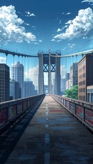 Obraz premium Minimalist quiet graffiti city bridge with graffiti background panoramic wide angle view anime cartoon