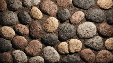 Earthy cobblestone and dirt texture featuring embedded natural stones for rustic outdoor design elements or terrain assets