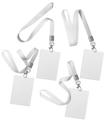 Set. Plastic badge. ID card with white ribbon. Template designed for employees and guests of...