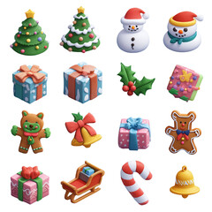 Fototapeta premium 3D Christmas Icons Collection with Transparent Background