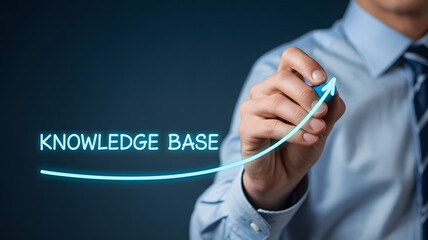 Man draws glowing upward trend arrow beside "Knowledge Base" text