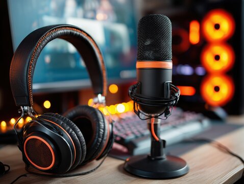 Gaming headset microphone computer setup podcast stream audio gear
