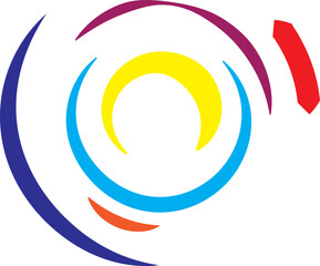 Abstract Colorful Orbiting Shapes,  Dynamic Movement and Innovation Symbol, Modern Graphic Design with a Circular Flow