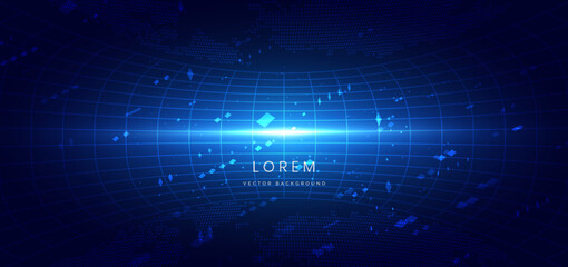 Scene glownig blue table lines with lighting effect and sparkle on dark blue background.