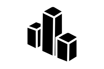 The image shows a black and white isometric icon of tall buildings or skyscrapers.