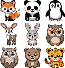 Fototapeta premium Charming Cartoon Baby Animal Friends Collection