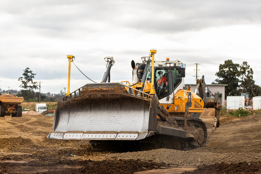 bulldozer on construction site doing earthworks building Singleton bypass