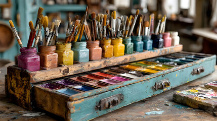 Artist's Watercolor Palette and Brushes